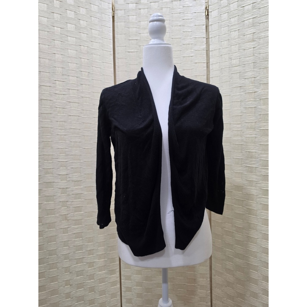 Loft Outlet Womens Black Open Front Pointelle Knit Cardigan Sweater Large